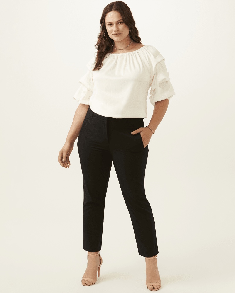 Plus size model with apple body shape wearing Lauren Ankle Pants by Rafaella | Dia&Co | dia_product_style_image_id:201930